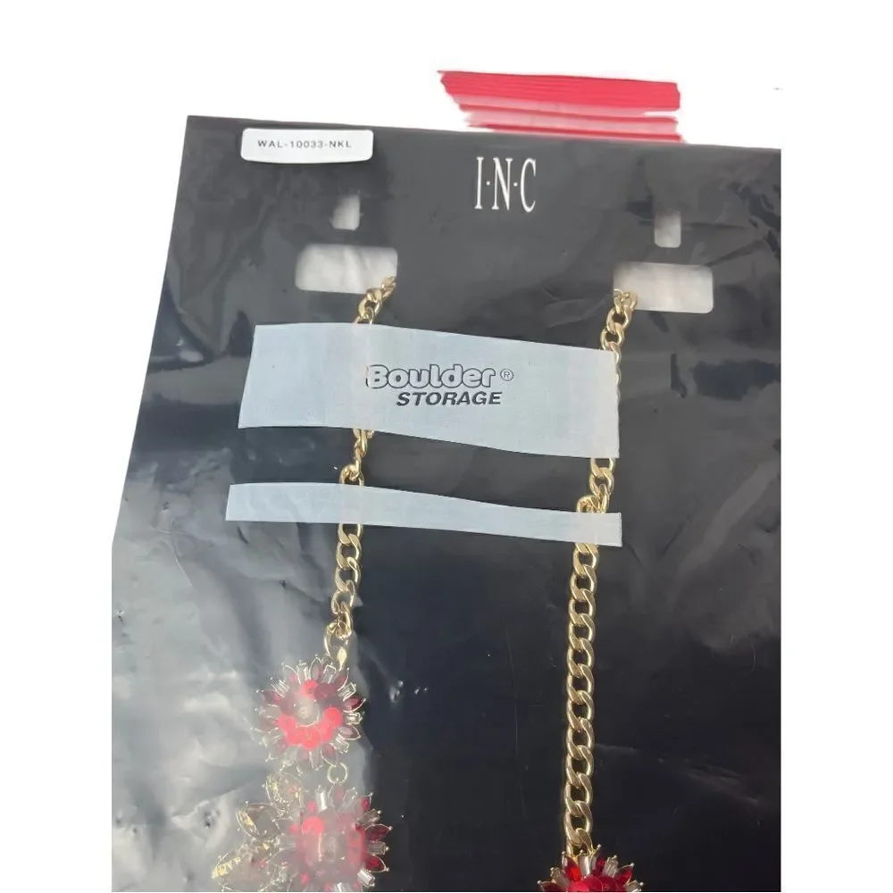 NWT INC INTERNATIONAL CONCEPTS Gold-Tone Red Embellished Flower Necklace